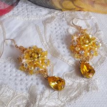 BO Sunflower Gold bordado con cristales de Swarovski, rosas de metal y cuentas de rocalla Miyuki